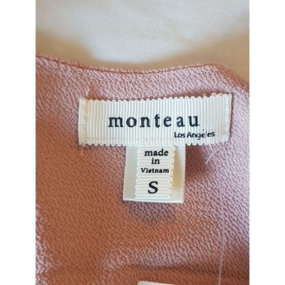 Monteau Womens Surplice Blouse Pink Tied V Neckline Barbie Core Size Small NWT - Picture 8 of 12